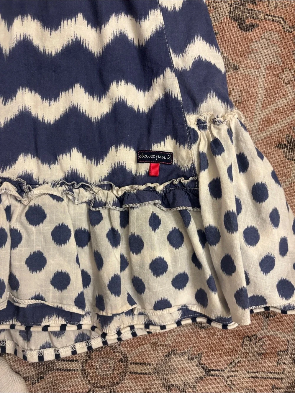 Girls Navy Chevron Halter Dress with Polka Dot Ruffle